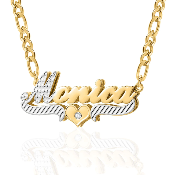 Double Plated Name Necklace, Custom Heart Necklace